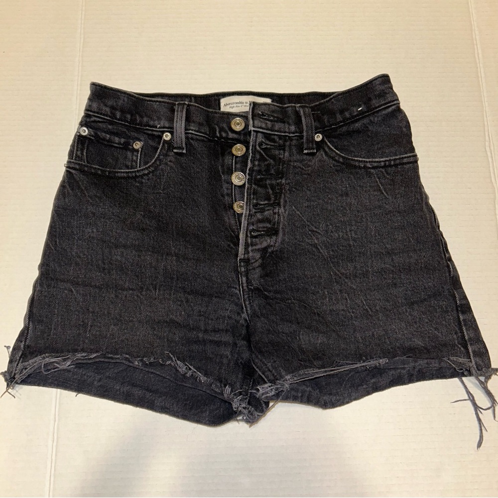 Abercrombie & Fitch Women’s 0 Black Jean Shorts Distressed Cut Off 5 Pocket